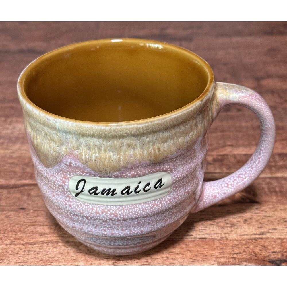 Jamaica Coffee Mug Pink/Brown Cup Drip Glaze Pottery